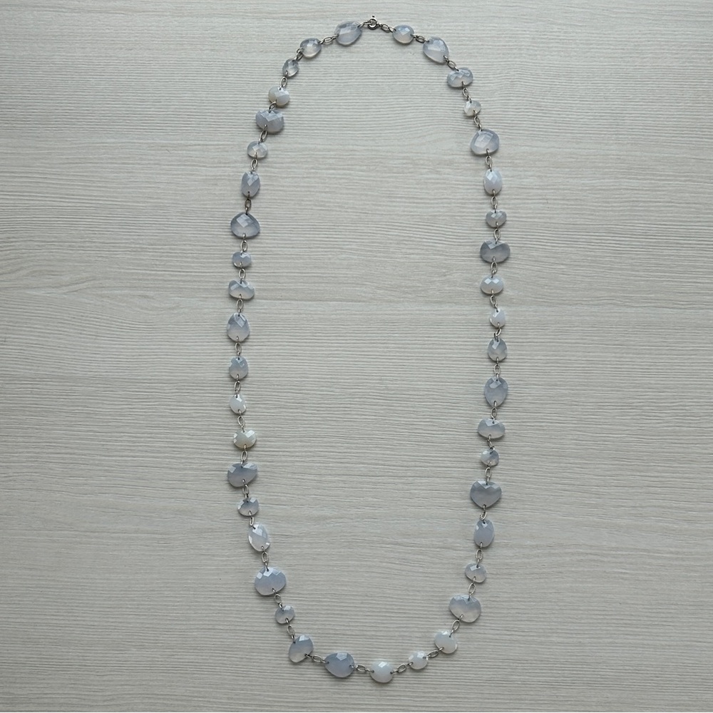 Blue Chalcedony and Sterling Silver Necklace 33" Long Saks Fifth Avenue